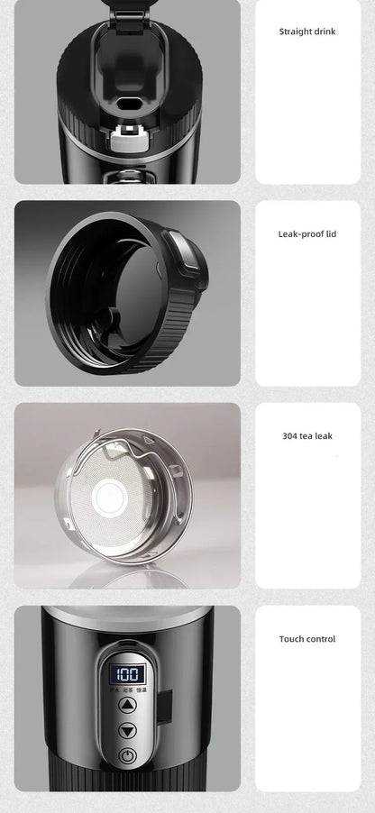 500ml Car Heating Cup Digital LCD Display Stainless Steel Electric Kettle Portable 12/24V