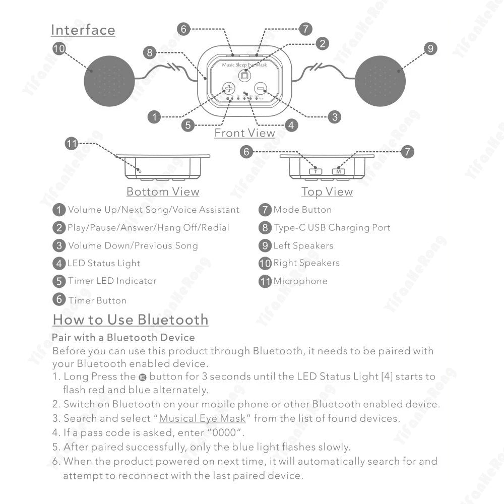 3D Bluetooth-compatible 5.2 Timed Sleep Eye Mask Earphones Built-in white Noise Music