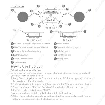 3D Bluetooth-compatible 5.2 Timed Sleep Eye Mask Earphones Built-in white Noise Music