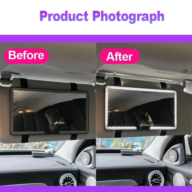 Car Sun Visor Makeup Mirror LED Light Touch Screen Adjustable Brightness Auto