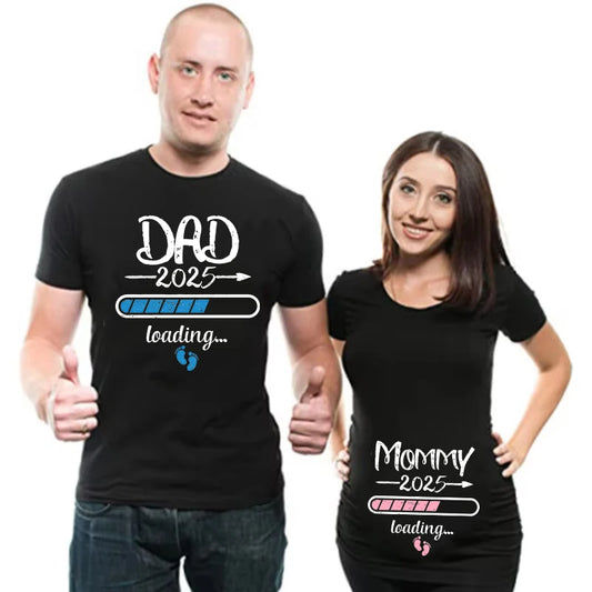 2025 New Cute Dad +Mom+ Baby Printed Couple Maternity T-Shirt Pregnancy