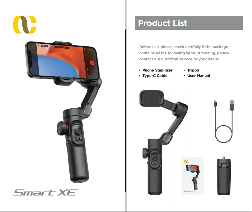 Estabilizador de cardán de mano de 3 ejes AOCHUAN SmartXE para teléfonos inteligentes para iPhone, Android, seguimiento facial con IA, TikTok, Vlog