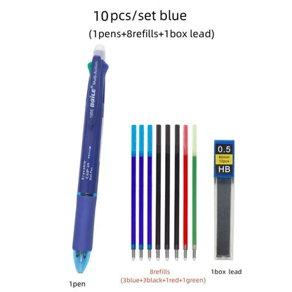 5 In 1 Multicolor Erasable Gel Pen with 4 Colors Replaceable Pen Refill