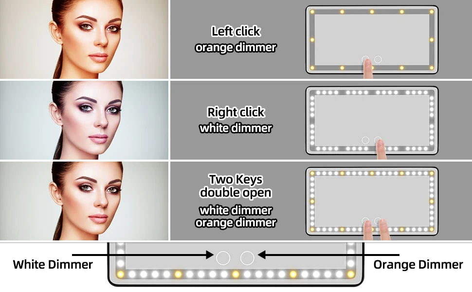 Espejo de vanidad para visera de coche, espejo de maquillaje con 3 modos de luz y 60 LED