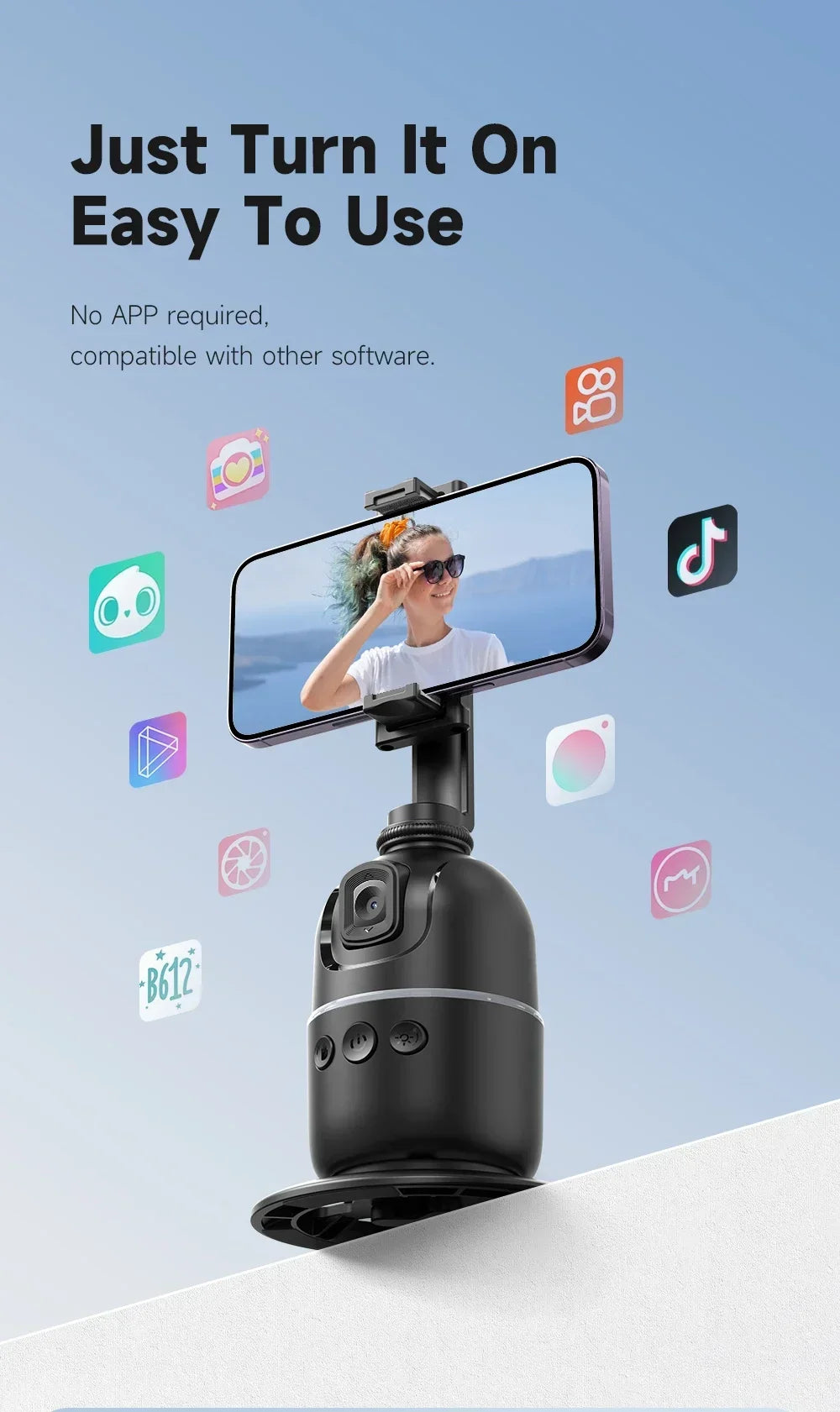 VIKEFON Estabilizador de cardán con seguimiento facial automático inteligente 360° Trípode con palo selfi