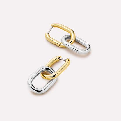 DPLAOPA 925 Sterling Silver Gold Two Irregular Circle Piercing Hoop Earrings
