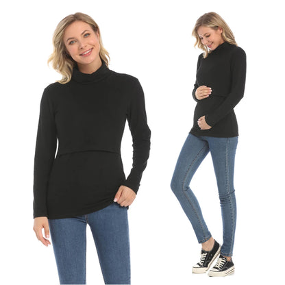 Autumn Winter Maternity Clothes Turtleneck Warm Long Sleeve