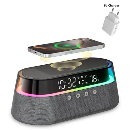 6-in-1 Smart Alarm Clock - 15W Wireless Charger, Bluetooth Speaker....