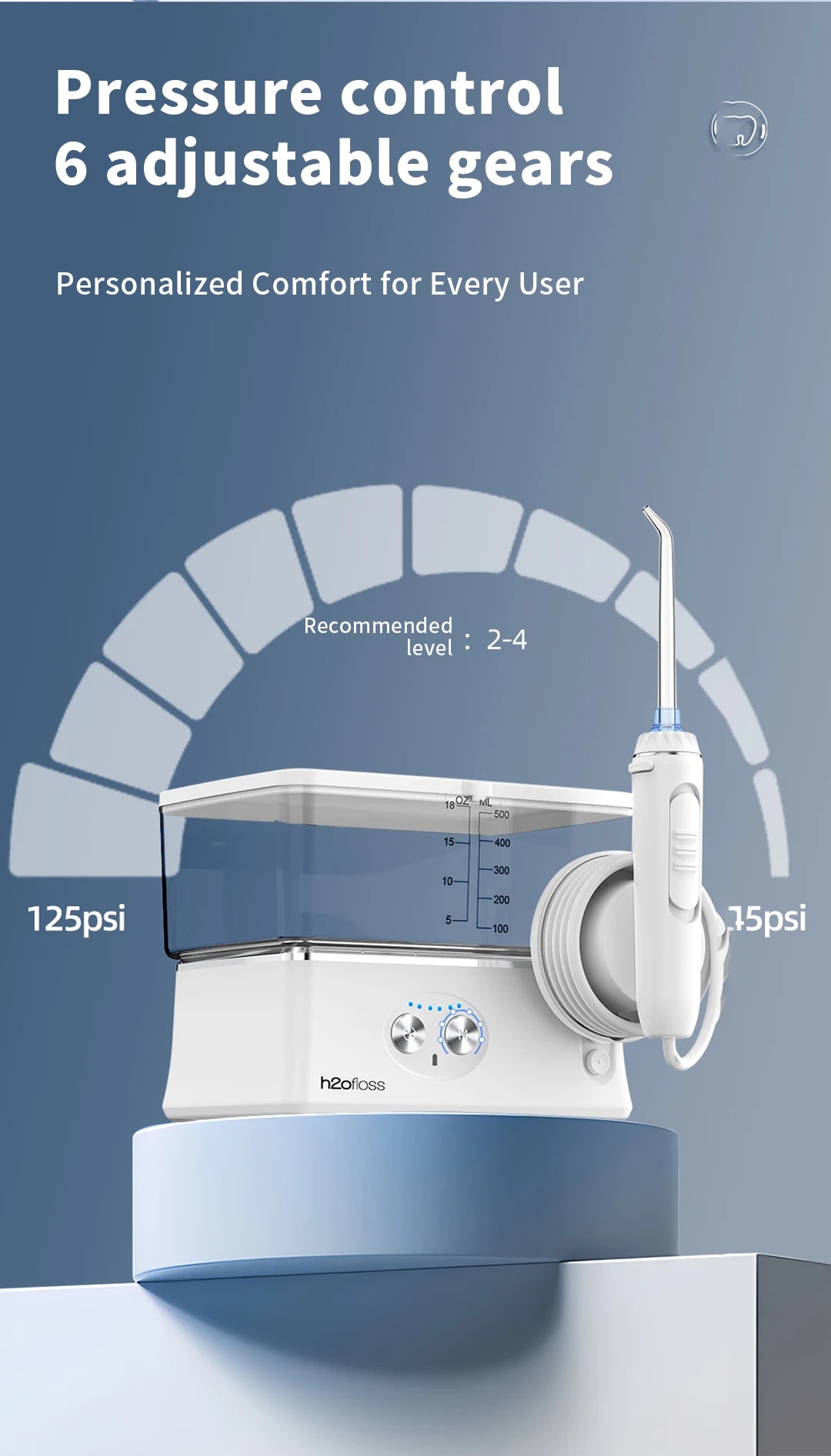 H2ofloss Tabletop Portable Water Flosser for Teeth Dental Oral Irrigator