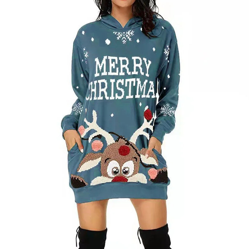 Plus Size Women's Casual Christmas Printed Long Sleeve