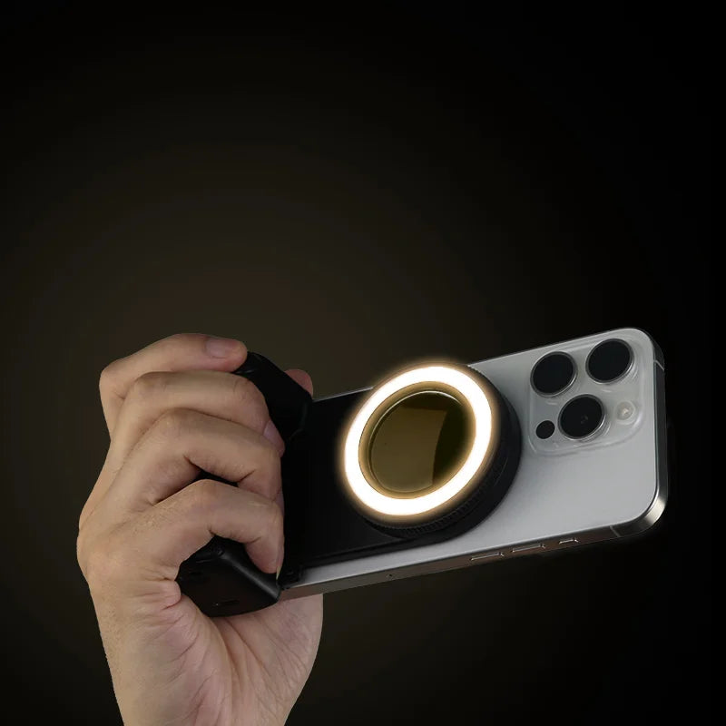 Empuñadura magnética para smartphone con control remoto Bluetooth desmontable de 30 m con luz de relleno, mango para selfis antivibración, soporte para fotos