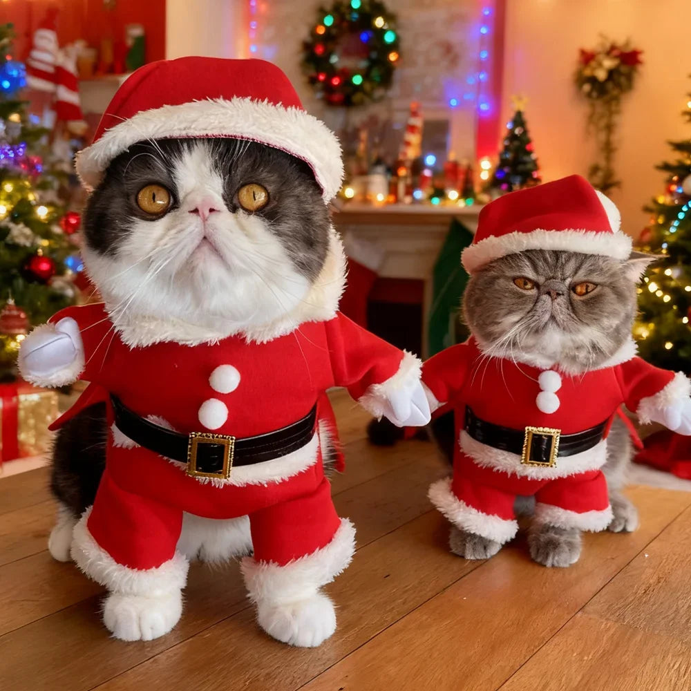 Funny Cat Costume For Christmas Festival Cute Santa Claus Cosplay Pet Jumpsuit