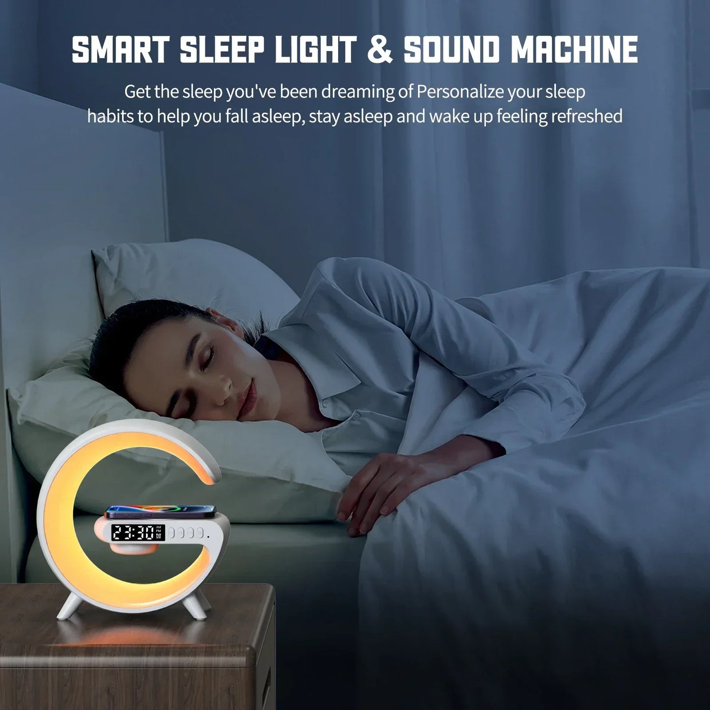 Multifunction Wireless Charger Stand with RGB Light and Alarm Clock