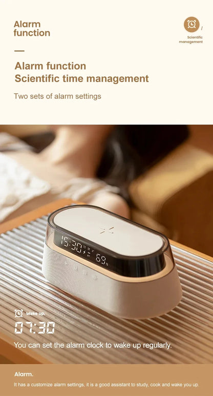 6-in-1 Smart Alarm Clock - 15W Wireless Charger, Bluetooth Speaker....