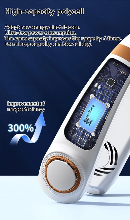 Portable Ice-Cooling Fan with LED Light, Silent Bladeless Halterneck Design