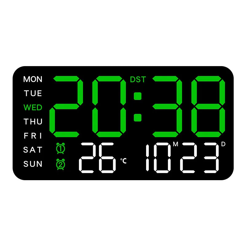 Large Digital Wall Clock Temp Date Week Display Remote Control USB