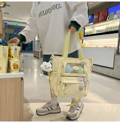 Mochila de camada transparente com vários bolsos e fecho, bolsa exterior grande
