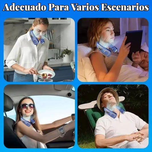 Portable Ice-Cooling Fan with LED Light, Silent Bladeless Halterneck Design