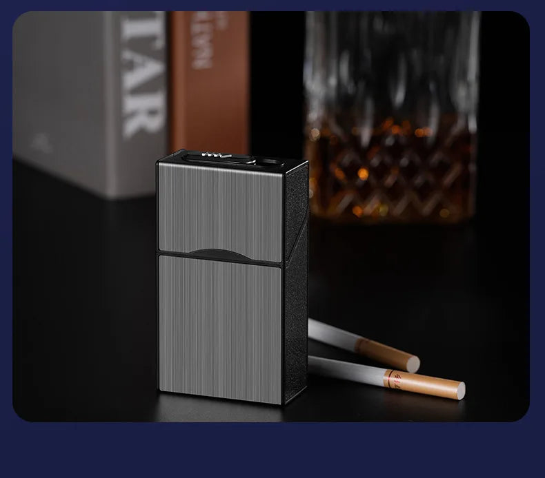 Estuche de cigarrillos 2 en 1, 20 cigarrillos, recargable por USB, electrónico, portátil, a prueba de viento