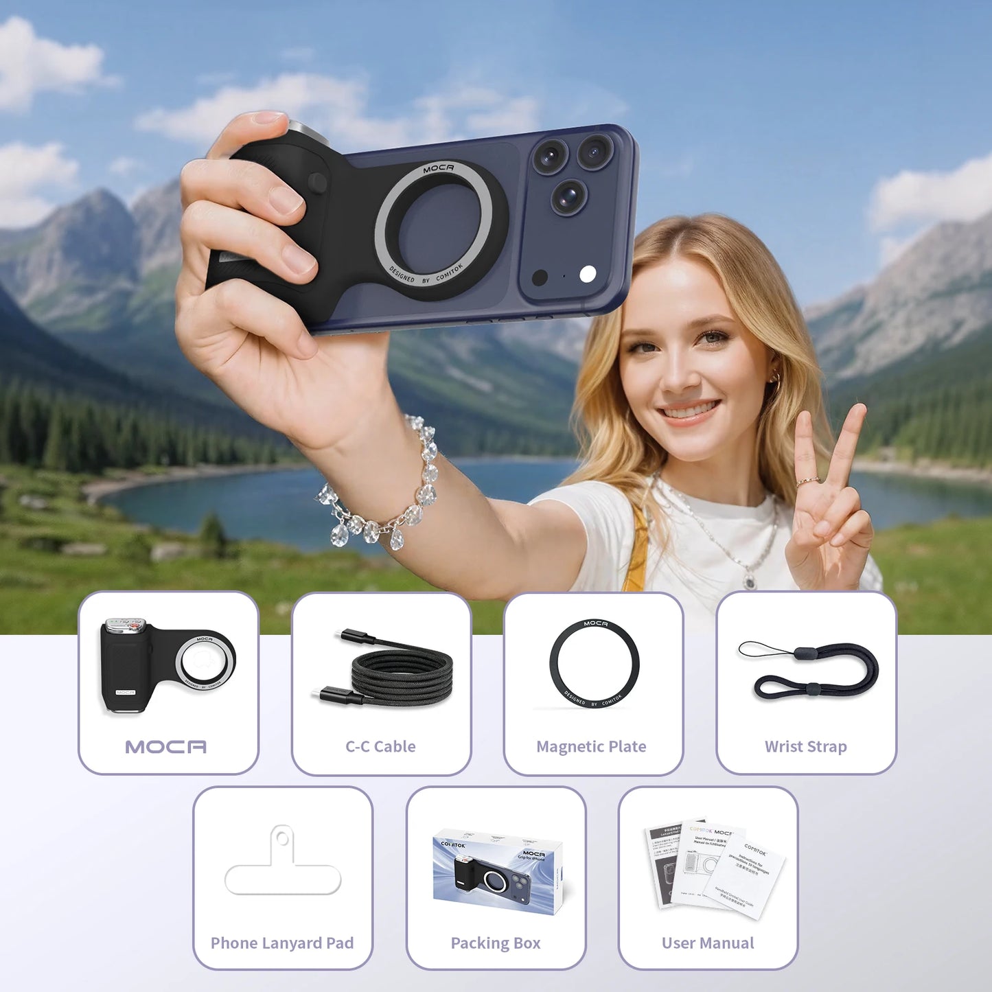 Soporte magnético para teléfono COMITOK con control remoto y mango portátil para fotografía