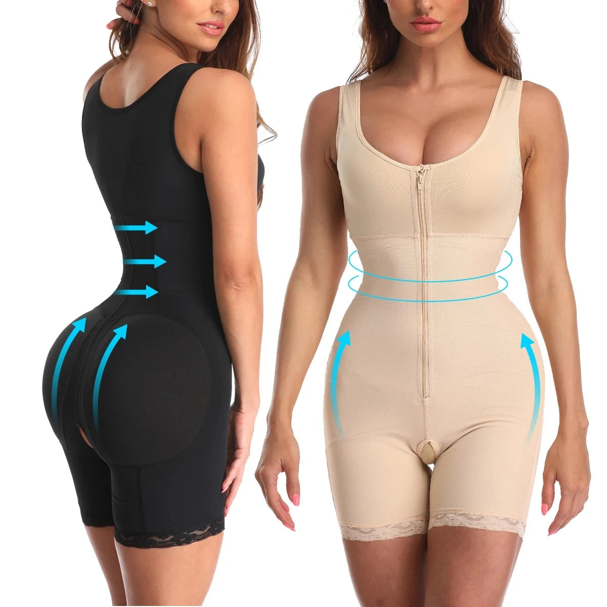 Zip Waist Lace Slimming Shaper Corset Control Shapewear Butt Lifter Strap Body Shaper