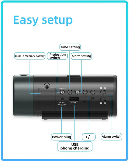 Clock Electronic Alarm Clock with Projection FM Radio