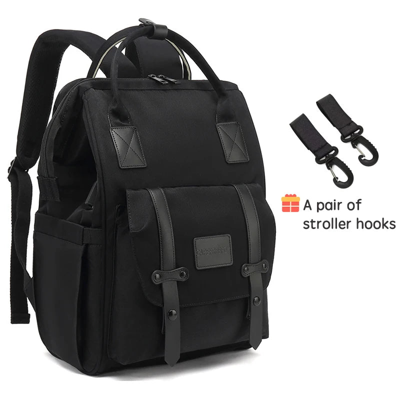 PANGDUBE Baby Nappy Bag with 2pcs Stroller Hooks Mummy Bag Backpack Waterproof