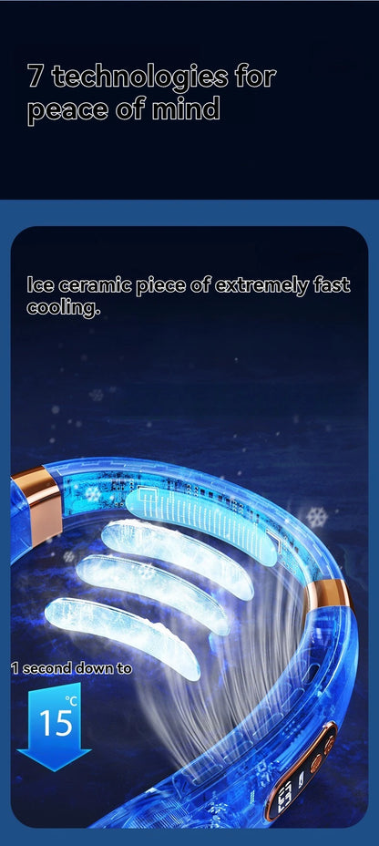 Portable Ice-Cooling Fan with LED Light, Silent Bladeless Halterneck Design