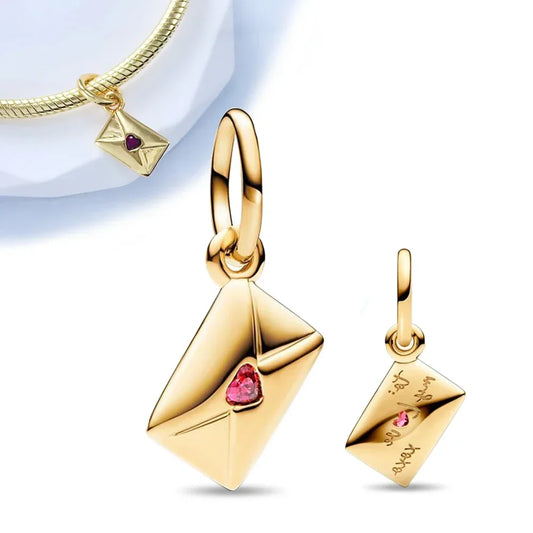 sterling silver 925 red love gold envelope mail pendant fit original pandora women's