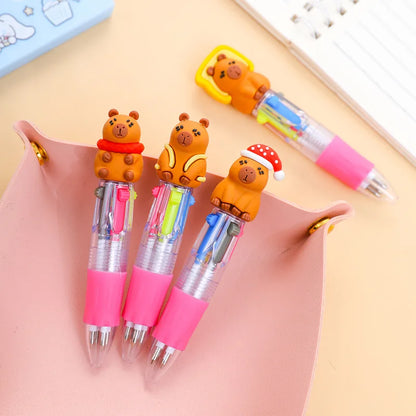 10Pcs/Lot Kawaii Capybara Mini 4 Colors Ballpoint Pens