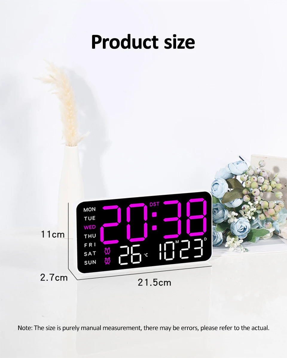 Large Digital Wall Clock Temp Date Week Display Remote Control USB