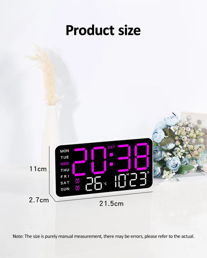 Large Digital Wall Clock Temp Date Week Display Remote Control USB
