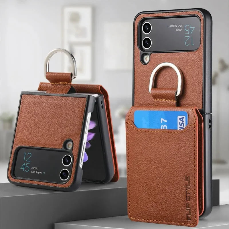 multifunction Card Slot Lychee leather Phone Case for Samsung Z Flip 6 5 4 3