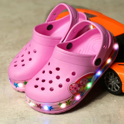 Summer Children Hole Sandals LED Lighted Flashing Light Shoes Boys Girls
