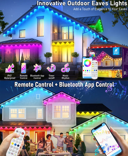 60M Smart RGB Eave Lights App & Remote IP67 Permanent Outdoor LED