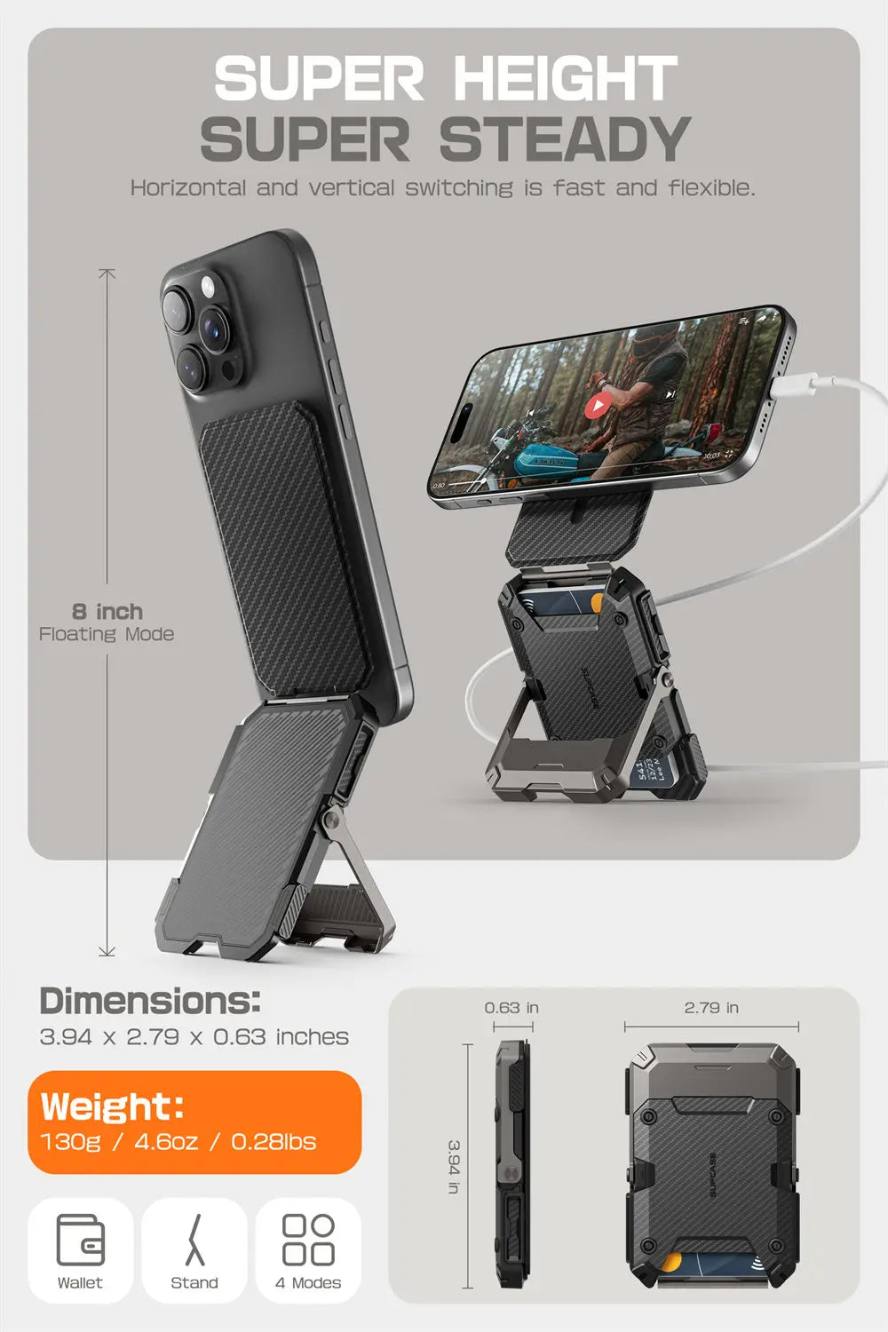 Soporte magnético tipo trípode SUPCASE con tarjetero para iPhone 16/15/14/13/12
