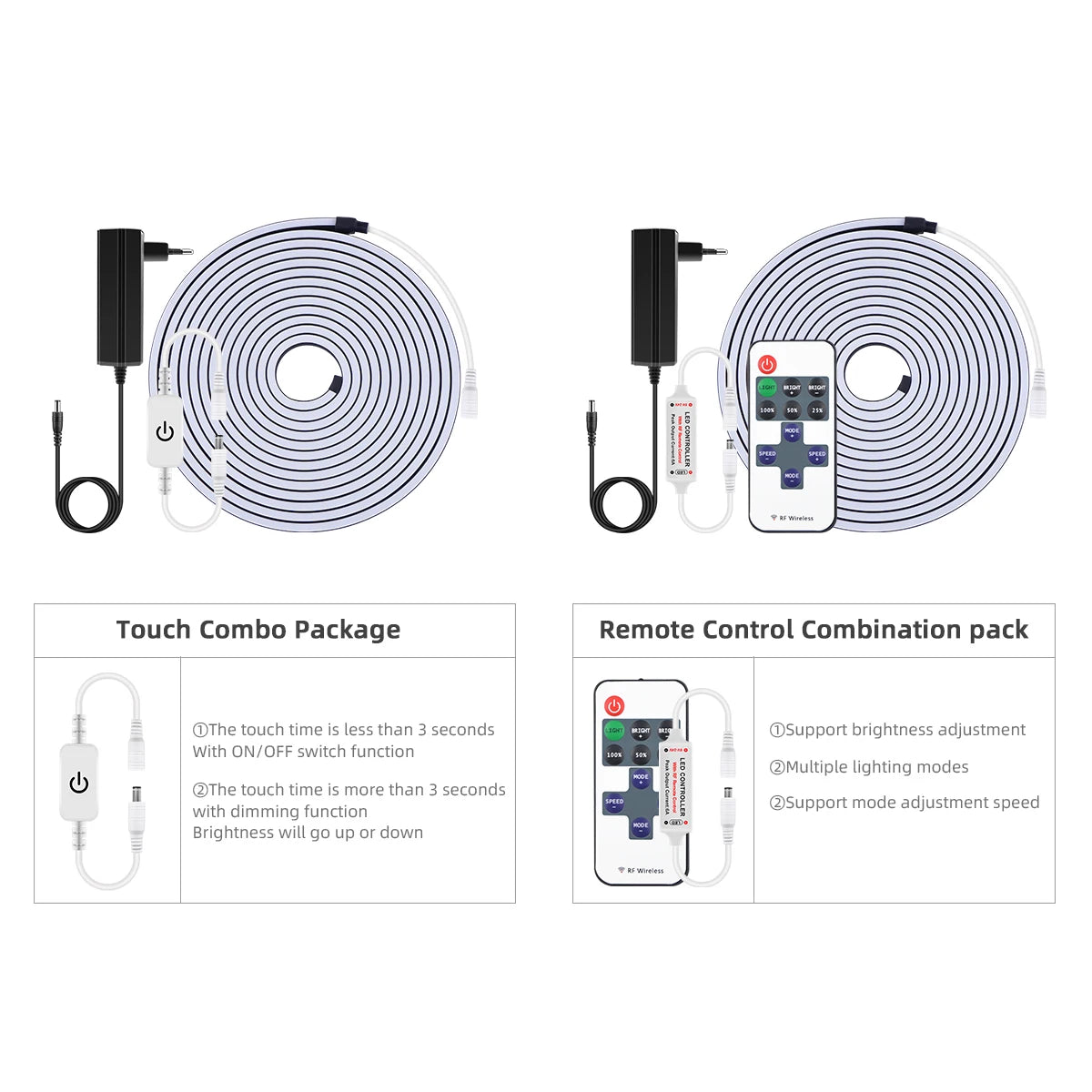 Black Silicone Tube Neon Light LED Strip with RF Remote Control/Sweep Motion/Touch Sensor