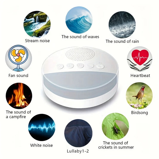1200mAh Portable USB Rechargeable White Noise Machine with Night Light