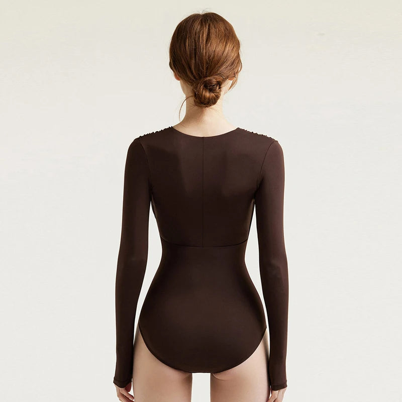 Korean Style One Piece Long Sleeve Swimwear Women