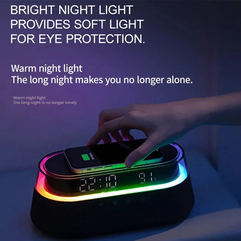 6-in-1 Smart Alarm Clock - 15W Wireless Charger, Bluetooth Speaker....