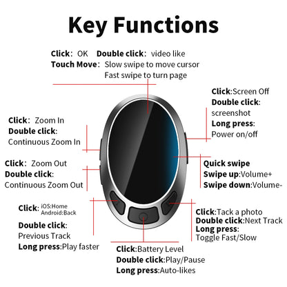 TikTok remote, scrolling ring, finger mouse, bluetooth page turner