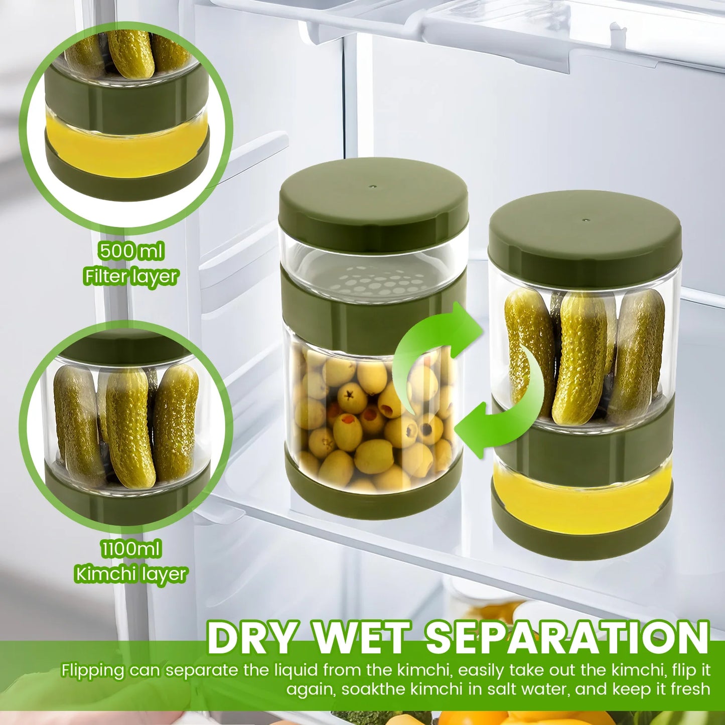 Glass Pickle Jar Dry Wet Separation Pickle and Olive Jar Upside Down