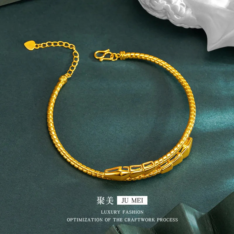 Luxury 24K 9999 Pure Gold real gold Snake Women's Bracelet