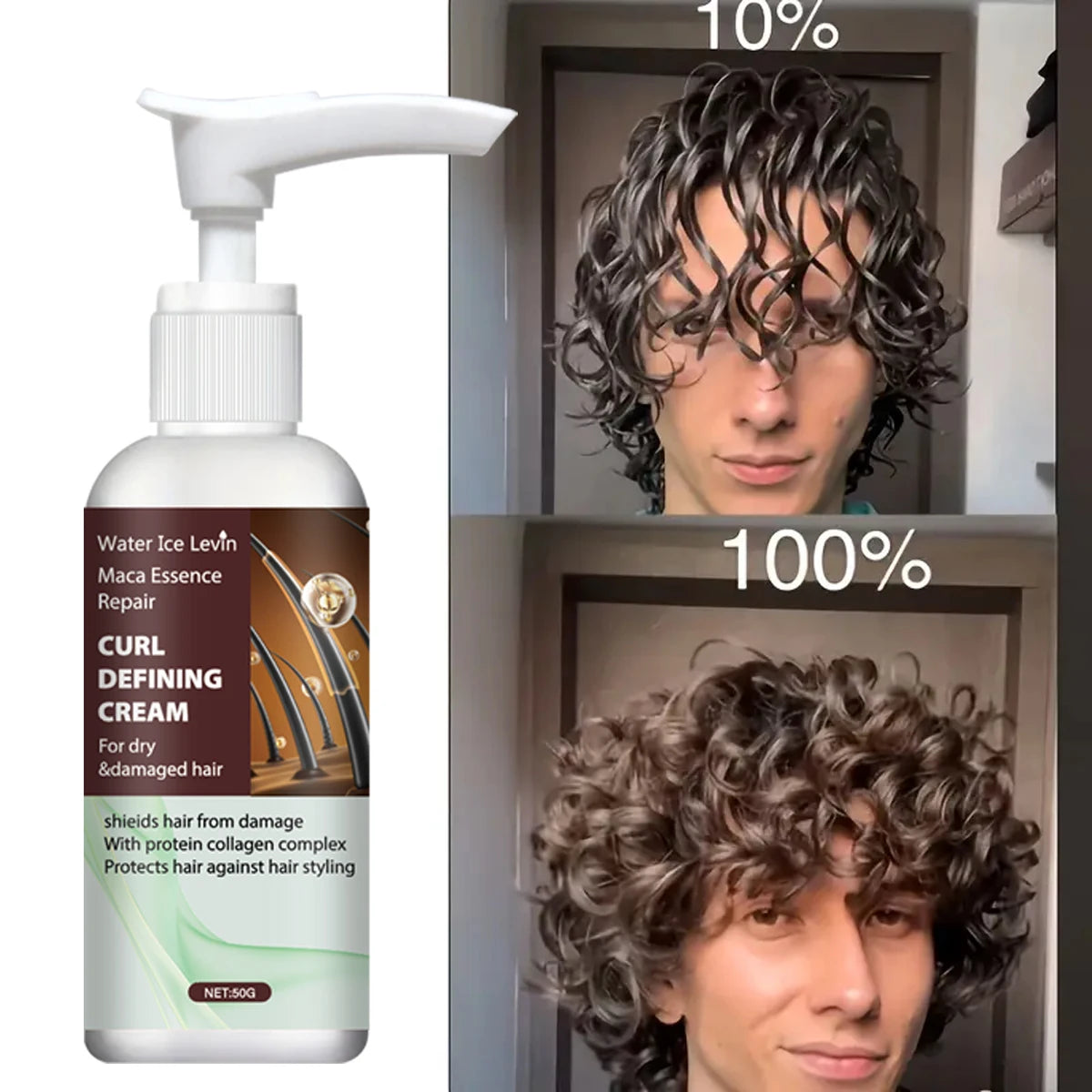 Crema definidora de rizos Maca Essence con keratina y colágeno de secado rápido