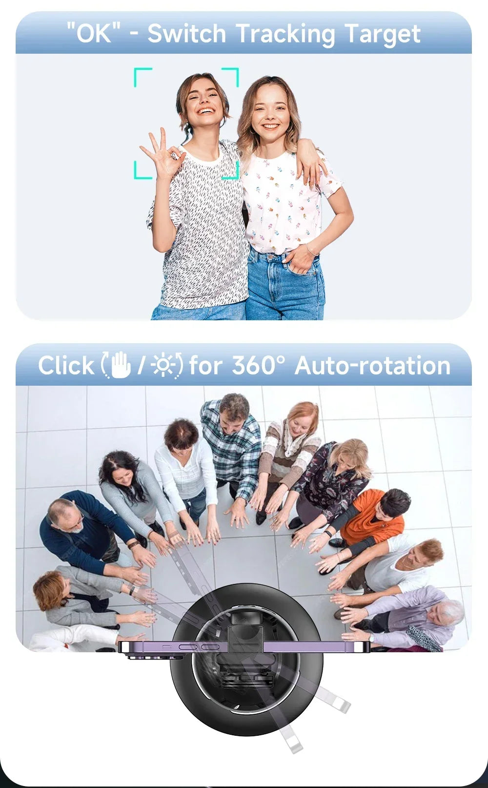 VIKEFON Estabilizador de cardán con seguimiento facial automático inteligente 360° Trípode con palo selfi