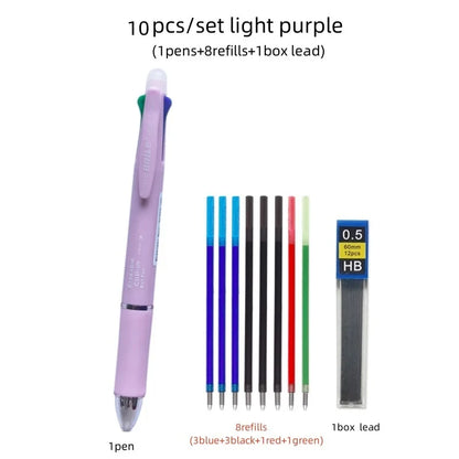 5 In 1 Multicolor Erasable Gel Pen with 4 Colors Replaceable Pen Refill
