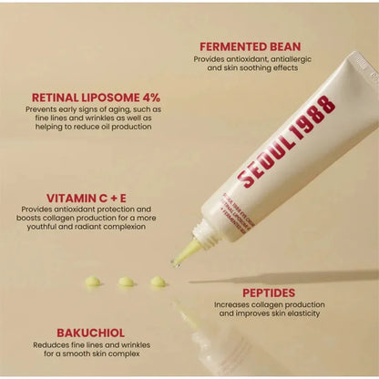Sérum facial coreano de retinol de 1988, com ginseng preto, niacinamida e vitamina C.