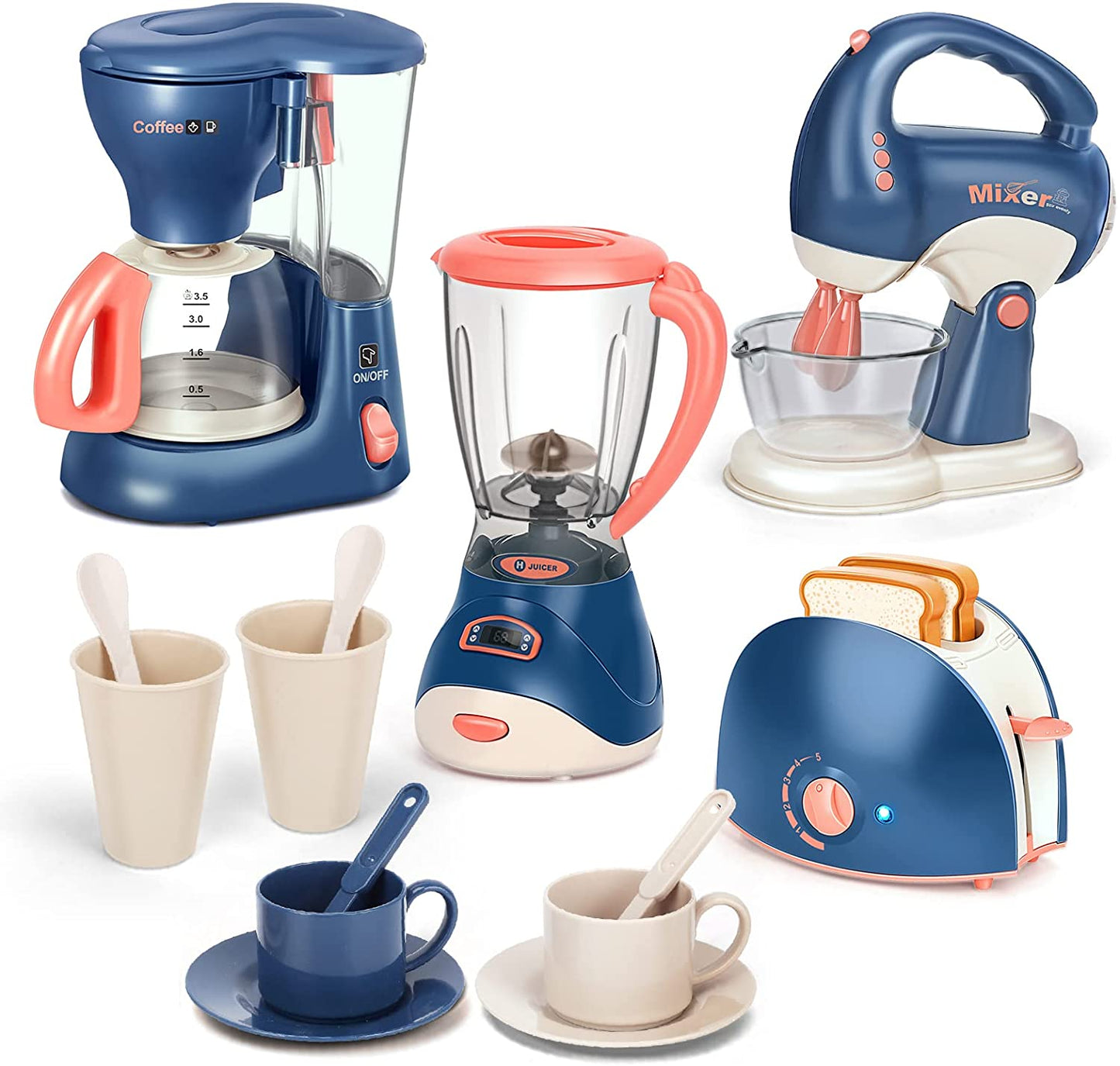 Mini Household Appliances Kitchen Toys, Pretend Play Set with Coffee Maker Blender