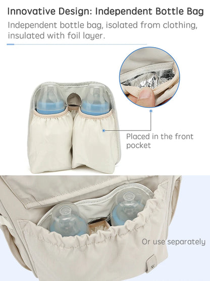 PANGDUBE Baby Nappy Bag with 2pcs Stroller Hooks Mummy Bag Backpack Waterproof