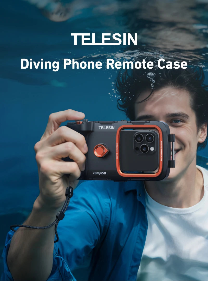 Carcasa Impermeable TELESIN para Teléfono de Buceo, Soporte Universal para Teléfono con Empuñadura